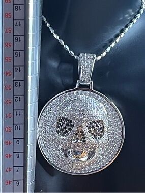3.3 CTW Clear & Black Moissanite 3D Skull Medallion Pendant DTP